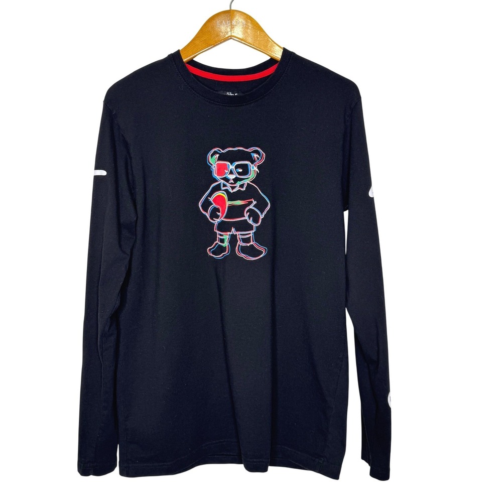 Hustle Gang Football Bear T-Shirt Mens Medium Black Long Sleeve